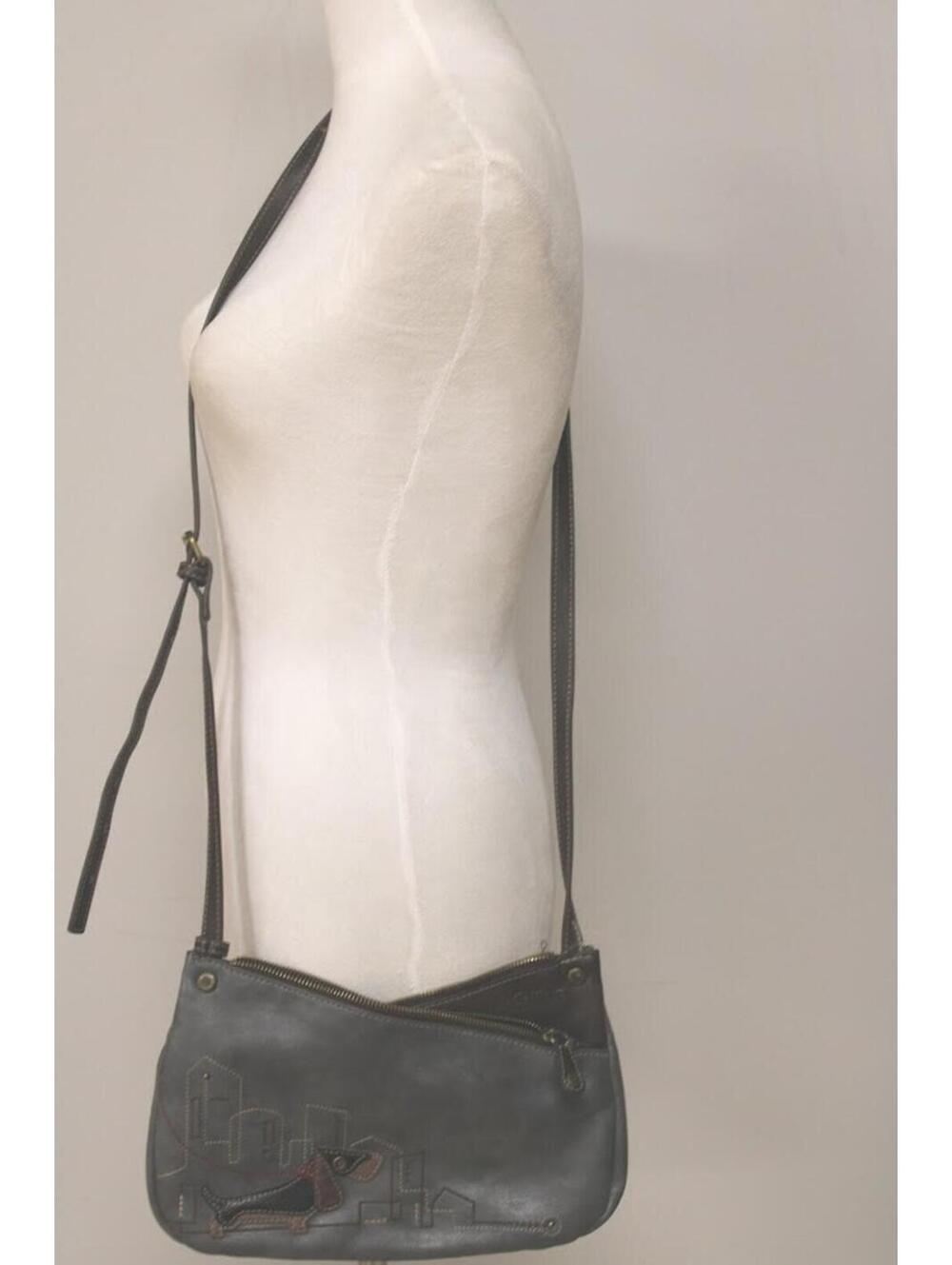 Chala RARE Crossbody Purse Bag Dachshund Dog Gray/Brown 11.5" wide x 7" tall